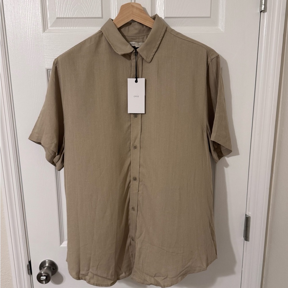 NWT Onia Standard Short Sleeve Linen Shirt XL in Sand